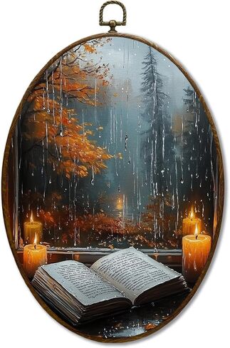 JQF Fall Gothic Raven Oval Wall Art, Vintage Rustic Fall Moon Crow Oval Canvas Wall Art, Dark Cottagecore Gothic Autumn Raven Framed Prints Hanging Decor for Home Bedroom Living Room, 8.5x11.5 Inch in Kuwait