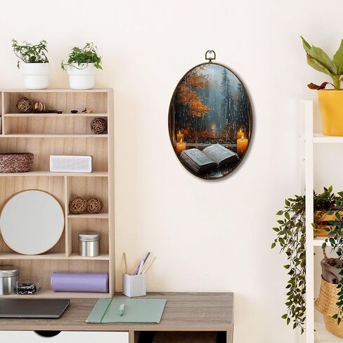 JQF Fall Gothic Raven Oval Wall Art, Vintage Rustic Fall Moon Crow Oval Canvas Wall Art, Dark Cottagecore Gothic Autumn Raven Framed Prints Hanging Decor for Home Bedroom Living Room, 8.5x11.5 Inch in Kuwait