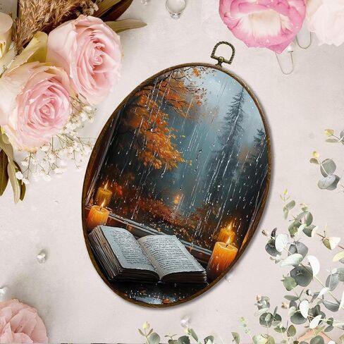 JQF Fall Gothic Raven Oval Wall Art, Vintage Rustic Fall Moon Crow Oval Canvas Wall Art, Dark Cottagecore Gothic Autumn Raven Framed Prints Hanging Decor for Home Bedroom Living Room, 8.5x11.5 Inch in Kuwait
