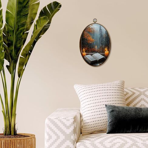 JQF Fall Gothic Raven Oval Wall Art, Vintage Rustic Fall Moon Crow Oval Canvas Wall Art, Dark Cottagecore Gothic Autumn Raven Framed Prints Hanging Decor for Home Bedroom Living Room, 8.5x11.5 Inch in Kuwait