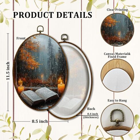 JQF Fall Gothic Raven Oval Wall Art, Vintage Rustic Fall Moon Crow Oval Canvas Wall Art, Dark Cottagecore Gothic Autumn Raven Framed Prints Hanging Decor for Home Bedroom Living Room, 8.5x11.5 Inch in Kuwait