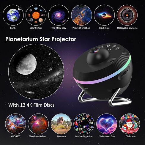 جهاز الإسقاط Elec3 Star ، Galaxy Night Light لغرفة النوم مع 4K قابلة للاستبدال 13 أقراص مجرة ​​و 6 ألياف ليلية ، و 360 درجة تدور المصباح الإسقاط سديم النجوم Sky Night Light عيد ميلاد عيد الميلاد in Kuwait