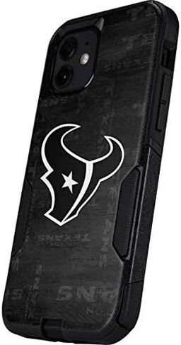 غلاف هاتف Skinit متوافق مع حافظة OtterBox Commuter لهاتف iPhone 12 - تصميم أبيض وأسود مرخص رسميًا من NFL Houston Texans in Saudi Arabia