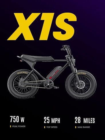MACFOX X1S 2025 Ebikes for Adults, 750W Electric Bike Wheelie 25 MPH Max Speed, 38 Miles Range(PAS1), 20"x4" Fat Tires, City/School Commuting Electric Bike (UL2849, Class-3) in Kuwait