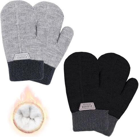 2 Pairs Kids Mittens Fleece Winter Gloves for Boys Girls Children Warm Knitted Snow Gloves for 3-7 Years in Saudi Arabia