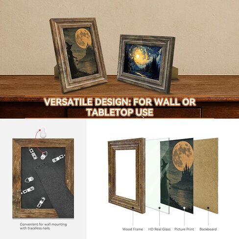 4x6 Picture Frames Set of 8,Classic American Vintage Rustic Farmhouse Style Photo Frames, High Definition Real Glass,for Tabletop or Wall Hanging in Saudi Arabia