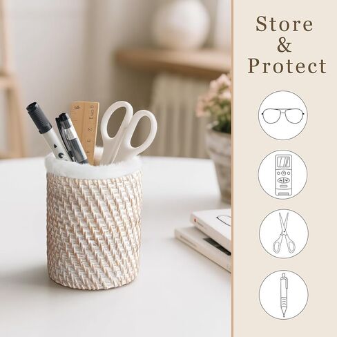 Mkono Glasses Holder for Nightstand Rattan Plush Lined Protective Glasses Stand for Multiple Glasses Eyeglass Organizer Holder for Office, Desk, Table in Saudi Arabia