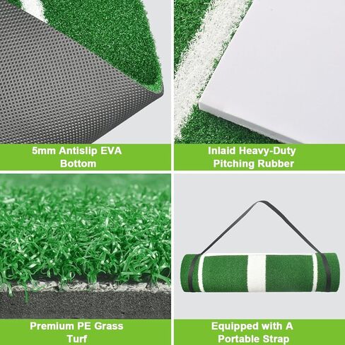 بساط رمي الكرة اللينة، بساط ضرب البيسبول مقاس 10 × 3 بوصات، بساط تدريب على الملعب مضاد للانزلاق ومضاد للبهتان، بساط رمي الكرة اللينة للاستخدام في الهواء الطلق/الداخلي in Kuwait