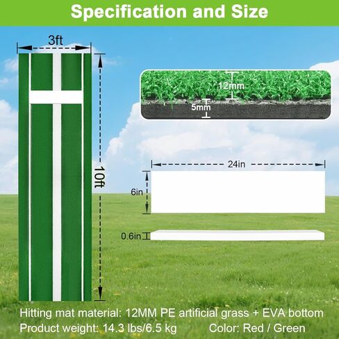 بساط رمي الكرة اللينة، بساط ضرب البيسبول مقاس 10 × 3 بوصات، بساط تدريب على الملعب مضاد للانزلاق ومضاد للبهتان، بساط رمي الكرة اللينة للاستخدام في الهواء الطلق/الداخلي in Kuwait