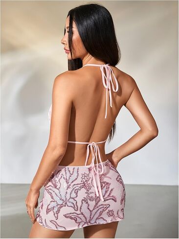 MakeMechic Women's Women Sparkly Halter Crop Tops Open Open Back Backed Front Club Festival Top Top in Kuwait