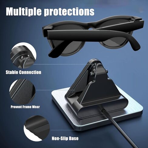 حامل شحن النظارات الذكية لنظارات Ray-Ban Meta الذكية Wayfarer/Skyler، شاحن النظارات الذكية المحمول للسفر مع محول (أسود) in Saudi Arabia