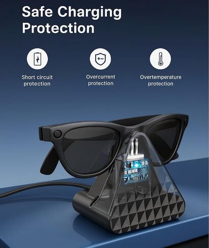 حامل شحن النظارات الذكية لنظارات Ray-Ban Meta الذكية Wayfarer/Skyler، شاحن النظارات الذكية المحمول للسفر مع محول (أسود) in Saudi Arabia