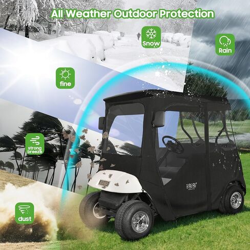 10L0L Golf Cart Driving Enclosure 2 Passenger for EZGO TXT/RXV 2 Door with Heavy Duty Zipper, 600D Golf Cart Rain Cover Driving Covers with Roll-up Windshield, 4-Sided Clear Window in Saudi Arabia