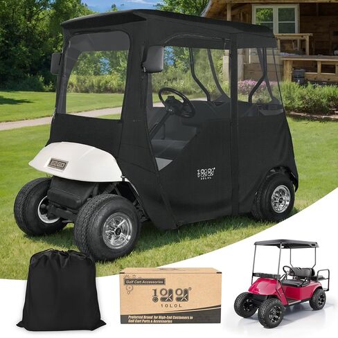 10L0L Golf Cart Driving Enclosure 2 Passenger for EZGO TXT/RXV 2 Door with Heavy Duty Zipper, 600D Golf Cart Rain Cover Driving Covers with Roll-up Windshield, 4-Sided Clear Window in Saudi Arabia