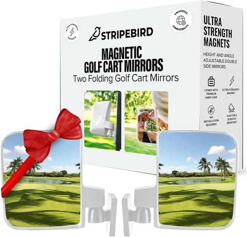 Stripebird - Magnetic Golf Cart Mirrors 2.0 (Black) - No Drilling - Ultra-Strength Magnet - 2 Folding Side Mirrors - EZ Go Accessory - Club Car Accessory - Golf Cart Accessory in Saudi Arabia
