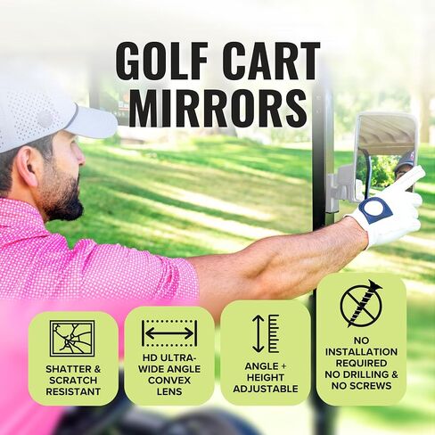 Stripebird - Magnetic Golf Cart Mirrors 2.0 (Black) - No Drilling - Ultra-Strength Magnet - 2 Folding Side Mirrors - EZ Go Accessory - Club Car Accessory - Golf Cart Accessory in Saudi Arabia