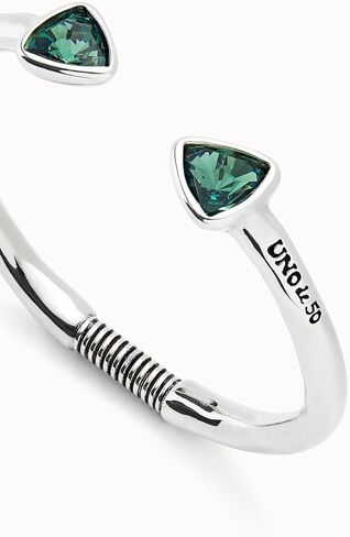 UNOde50 Sterling Silver-Plated Leather Bracelet, Green Faceted Crystals, Rigid Design, SER CAMALEONICA in Saudi Arabia