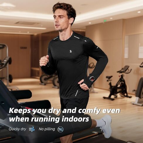 Men's Reflective Long Sleeve Running Shirt for Men, Watch & Thumb Hole - Quick Dry Athletic Top, Night Running, Hiking in Kuwait
