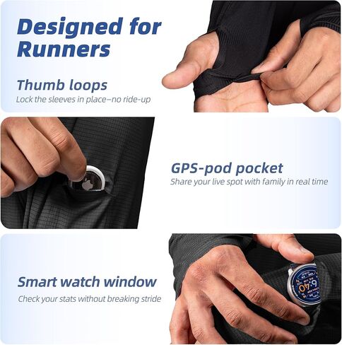 Men's Reflective Long Sleeve Running Shirt for Men, Watch & Thumb Hole - Quick Dry Athletic Top, Night Running, Hiking in Kuwait