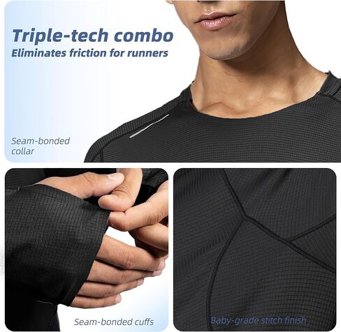 Men's Reflective Long Sleeve Running Shirt for Men, Watch & Thumb Hole - Quick Dry Athletic Top, Night Running, Hiking in Kuwait
