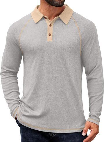 COOFANDY Mens Long Sleeve Polo Shirts Casual Button Collared Shirts Raglan Golf T Shirt in Kuwait