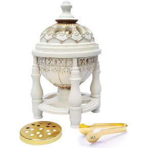 مبخرة فحم AM - مبخرة بخور، مبخرة راتنج لبان العود لديكور المكتب والمنزل - 4 أعمدة فاخرة (أبيض) in Kuwait