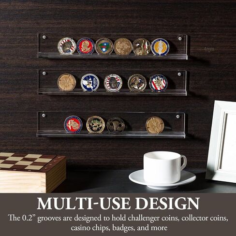 Clear Acrylic Challenge Coin Display Rack, Wall Mount, Single Row, Military Coin Holder, Set of 3 in Saudi Arabia