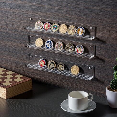 Clear Acrylic Challenge Coin Display Rack, Wall Mount, Single Row, Military Coin Holder, Set of 3 in Saudi Arabia