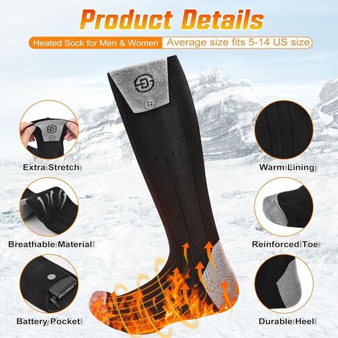 Heated Socks for Men Women with APP Control, 8000mAh Battery Rechargeable Electric Washable Winter Warm Feet and Outdoor for Hunting Skiing Cycling Camping in Saudi Arabia