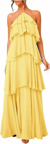 SOLY HUX Women's Sundresses Ruffle Layered Halter Flowy Maxi Dress Elegant Wedding Guest Dresses in Saudi Arabia