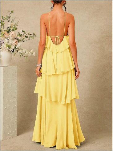 SOLY HUX Women's Sundresses Ruffle Layered Halter Flowy Maxi Dress Elegant Wedding Guest Dresses in Saudi Arabia