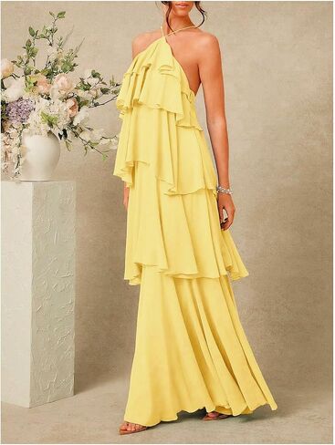 SOLY HUX Women's Sundresses Ruffle Layered Halter Flowy Maxi Dress Elegant Wedding Guest Dresses in Saudi Arabia