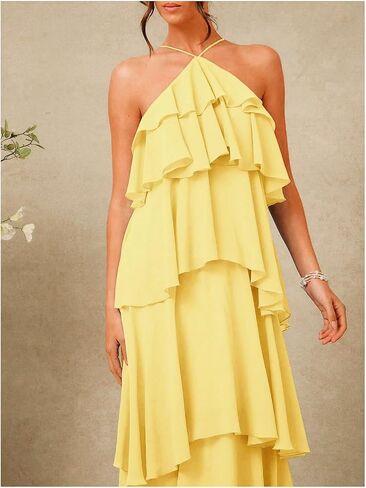 SOLY HUX Women's Sundresses Ruffle Layered Halter Flowy Maxi Dress Elegant Wedding Guest Dresses in Saudi Arabia