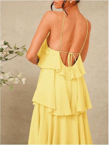 SOLY HUX Women's Sundresses Ruffle Layered Halter Flowy Maxi Dress Elegant Wedding Guest Dresses in Saudi Arabia