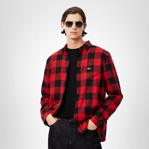 Lacoste Men's Long Sleeve Checked Gingham Button-Down Shirt in Kuwait