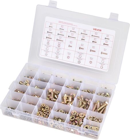 VEVOR 566 PCS البراغي والمكسرات مجموعة تشويش ، مسامير الآلة الإمبراطورية وغسالات مسطحة ، سبيكة الصلب 1/4-20،5/16-18،3/8-16 ، للأثاث/المعدات/تجميع المركبات ، أبيض مجلفن in Saudi Arabia