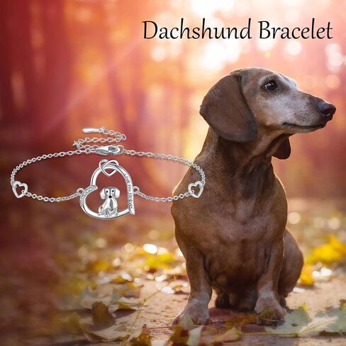 سوار Dachshund 925 Sterling Silver/Ross Gold Plated/Gold Plated Dachshund Dog Hilts Heart Animal Jewts for Women Dachshund Lovers (Gold) in Saudi Arabia
