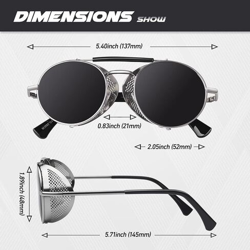 CGID Retro Steampunk Round Polarized Sunglasses Men Womens Metal Side Shield UV400 Protection in Kuwait
