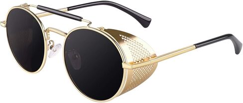 CGID Retro Steampunk Round Polarized Sunglasses Men Womens Metal Side Shield UV400 Protection in Kuwait