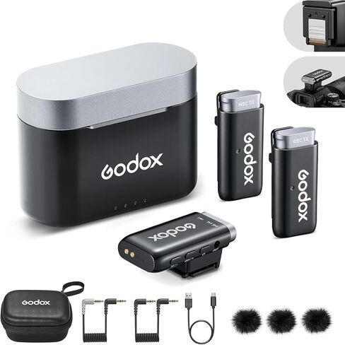 GODOX WEC-S Kit2 نظام ميكروفون لاسلكي لسوني، جهاز استقبال Hotshoe لكاميرا سوني، ميكروفون لاسلكي ثنائي القناة 2.4G، نطاق 200 متر (656 قدم)، ميكروفون Lavalier لإلغاء الضوضاء in Saudi Arabia