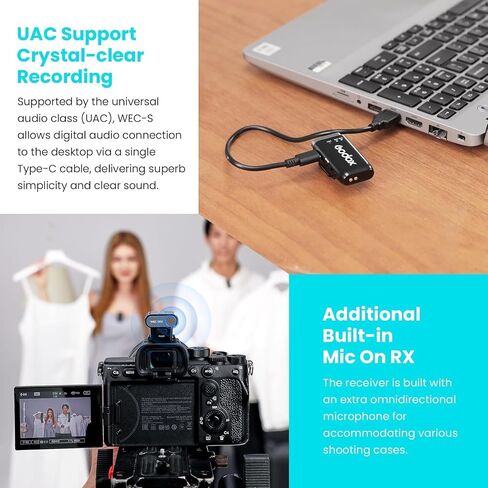 GODOX WEC-S Kit2 نظام ميكروفون لاسلكي لسوني، جهاز استقبال Hotshoe لكاميرا سوني، ميكروفون لاسلكي ثنائي القناة 2.4G، نطاق 200 متر (656 قدم)، ميكروفون Lavalier لإلغاء الضوضاء in Saudi Arabia