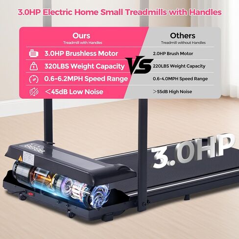 Compact Walking Pad with Handle Bar, Poratble Small Walking Pads Treadmills for Home Small with Handles, 3.0HP Electric Under The Desk Treadmills f with 0.6-6.2MPH and 320LBS in Saudi Arabia