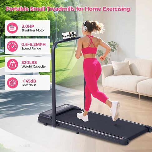 Compact Walking Pad with Handle Bar, Poratble Small Walking Pads Treadmills for Home Small with Handles, 3.0HP Electric Under The Desk Treadmills f with 0.6-6.2MPH and 320LBS in Saudi Arabia