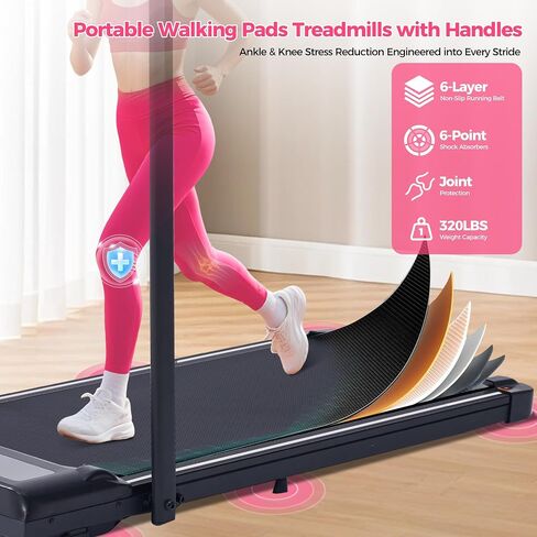 Compact Walking Pad with Handle Bar, Poratble Small Walking Pads Treadmills for Home Small with Handles, 3.0HP Electric Under The Desk Treadmills f with 0.6-6.2MPH and 320LBS in Saudi Arabia