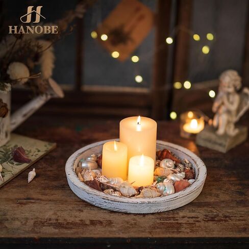 Hanobe Candle Holder Tray Decor: Round Black Coffee Table Decorative Tray for Home Decor - Farmhouse Wood Plate Circle Display for Living Room Kitchen Centerpiece in Kuwait