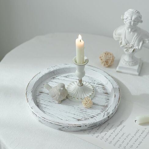 Hanobe Candle Holder Tray Decor: Round Black Coffee Table Decorative Tray for Home Decor - Farmhouse Wood Plate Circle Display for Living Room Kitchen Centerpiece in Kuwait