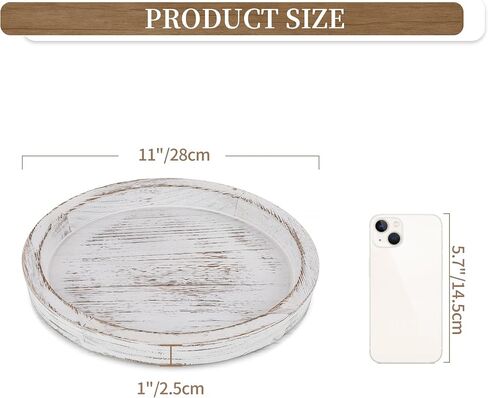 Hanobe Candle Holder Tray Decor: Round Black Coffee Table Decorative Tray for Home Decor - Farmhouse Wood Plate Circle Display for Living Room Kitchen Centerpiece in Kuwait