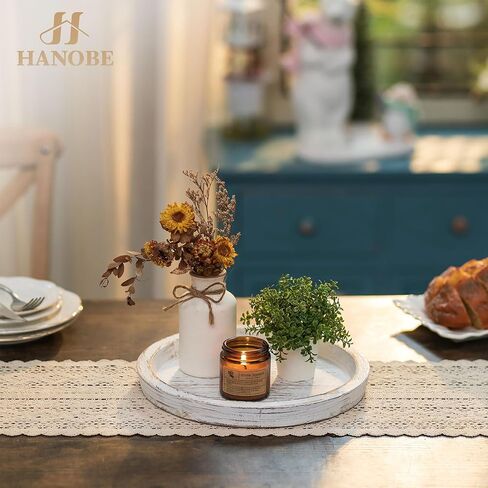 Hanobe Candle Holder Tray Decor: Round Black Coffee Table Decorative Tray for Home Decor - Farmhouse Wood Plate Circle Display for Living Room Kitchen Centerpiece in Kuwait