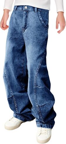 Haloumoning Boys Cargo Jeans Kids High Phenged Bargy Bants Demin Pants مع جيوب متعددة 5-14 سنوات in Saudi Arabia