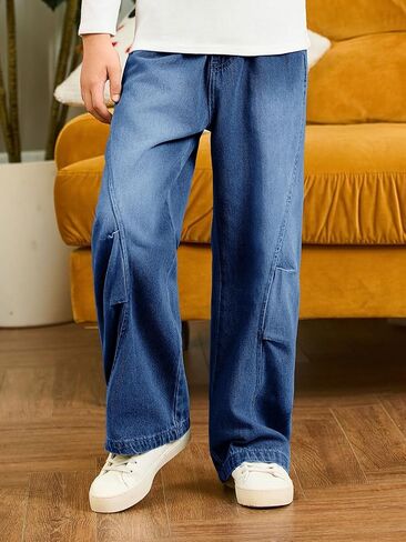 Haloumoning Boys Cargo Jeans Kids High Phenged Bargy Bants Demin Pants مع جيوب متعددة 5-14 سنوات in Saudi Arabia